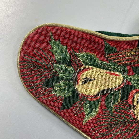Partridge in a Pear Tree Christmas Stocking Tapestry Style Gold Tone Trim - Picture 6 of 8
